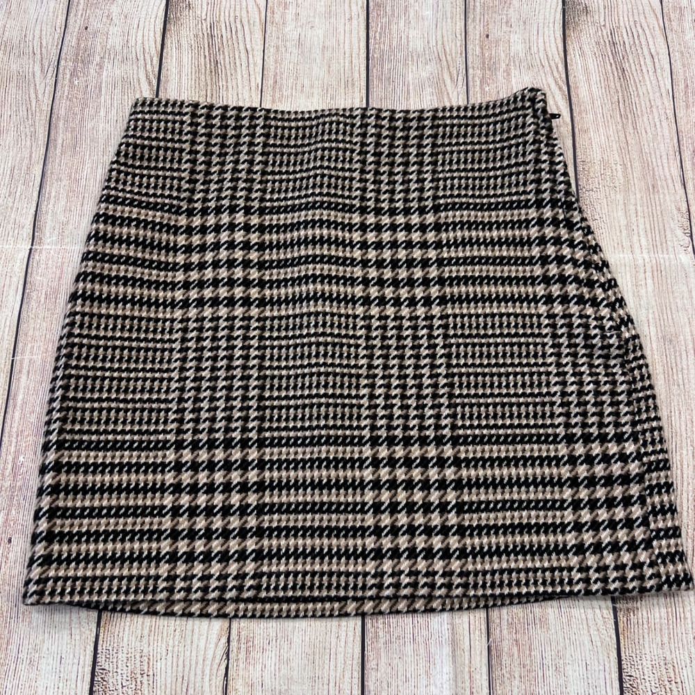 H&M Glen Plaid Wool‎ Blend Mini Skirt Black Tan White Size 2 1245508 0